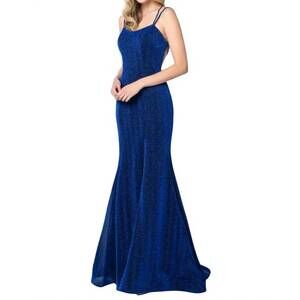NEW JULIET sleeveless metallic glitter gown in royal